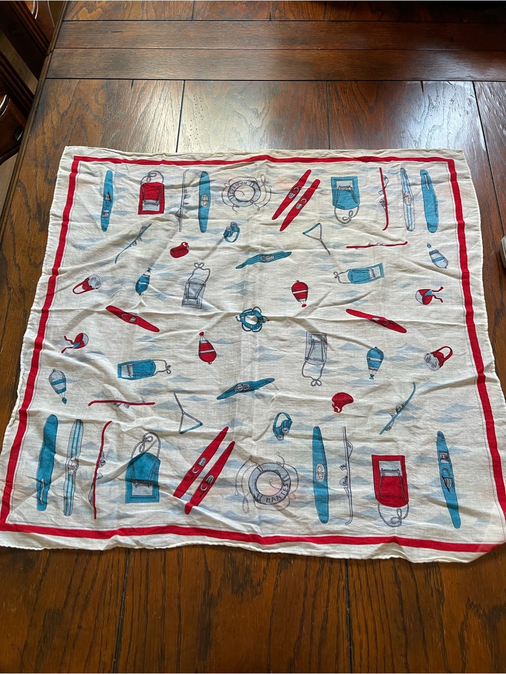 vintage mid-century French souvenir handkerchief scarf Nantes Paris